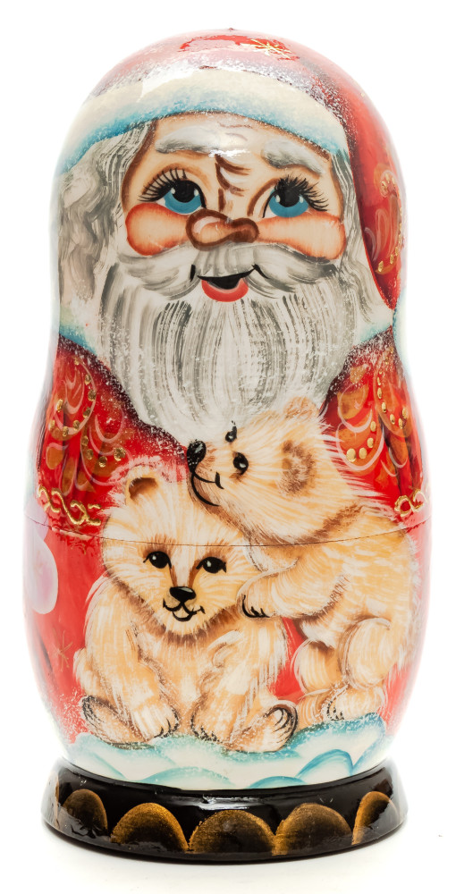 180 mm Snta Claus with Little Bears hand painted on Wooden Matryoshka doll 5 pcs (by Skazka)