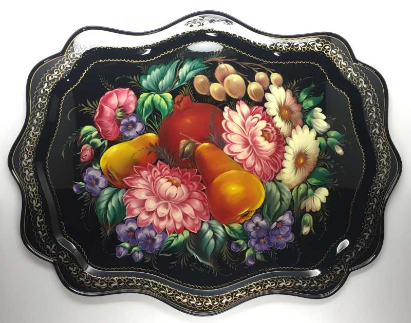 U 48x36 Zhostovo Hand Painted Metal Tray