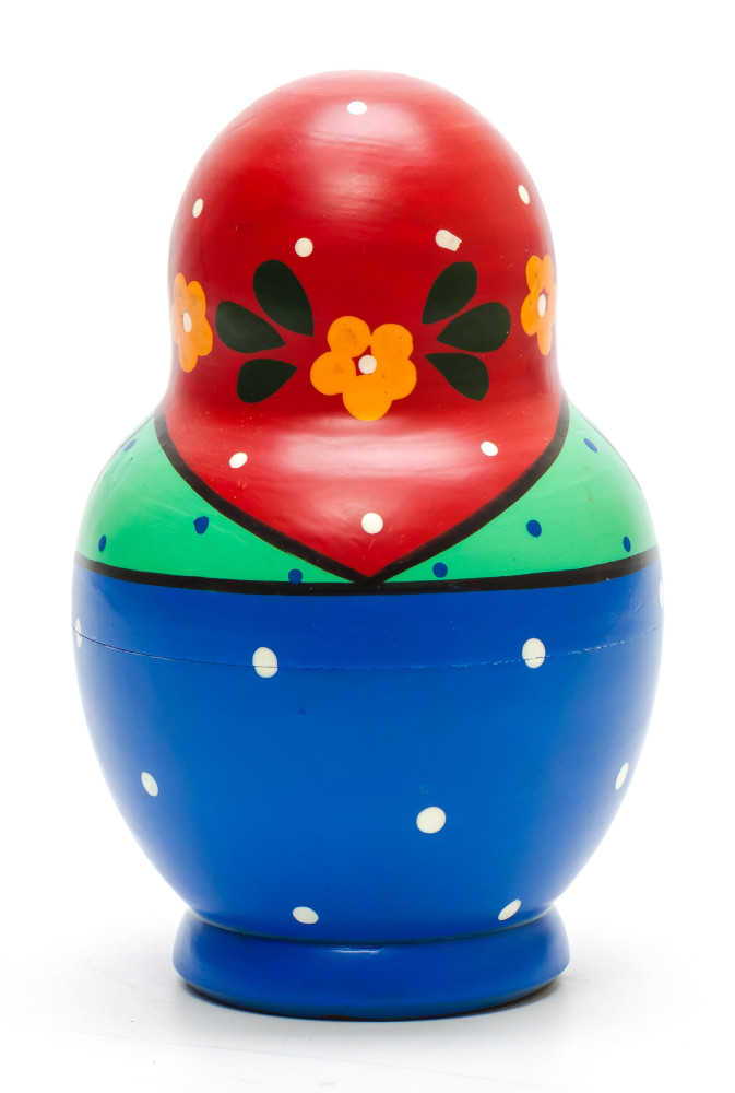 130 mm Maiden with Black Hen hand painted on Wooden Matryoshka round doll 5 pcs (by Skazka)