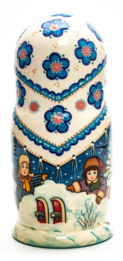 200mm Children making a Snowman hand painted Matryoshka round Doll 5pcs (by A Studio)