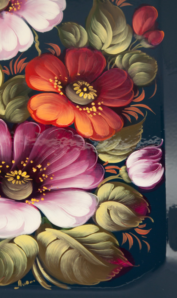 255x330 mm Zhostovo Patterns hand painted and lacquered by Lopatina Metal Forged Tray (by Lada Crafts)