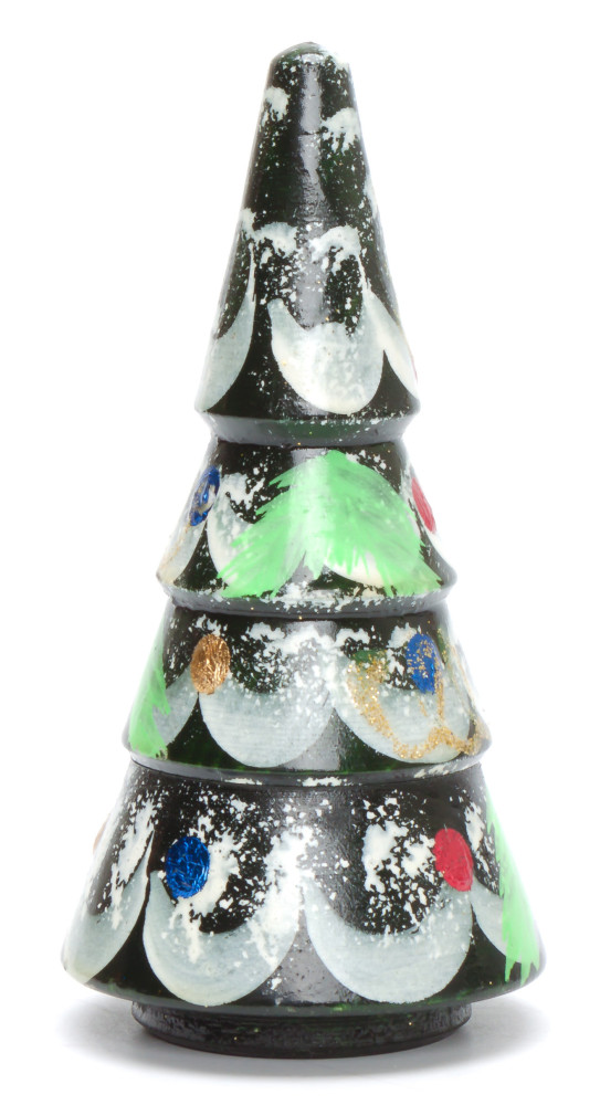 125 mm Christmas Wooden Green Tree with Hand Painted Garlands and Decorations
