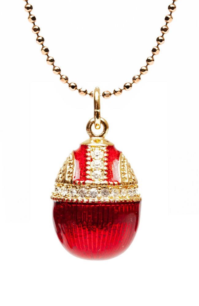  Water Drop with Rhinestones Red Egg Pendant