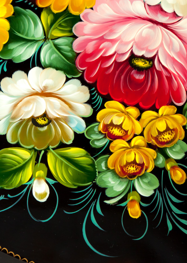 d 450 mm Zhostovo Patterns hand painted and lacquered by Gogina Metal Forged Tray (by Lada Crafts)