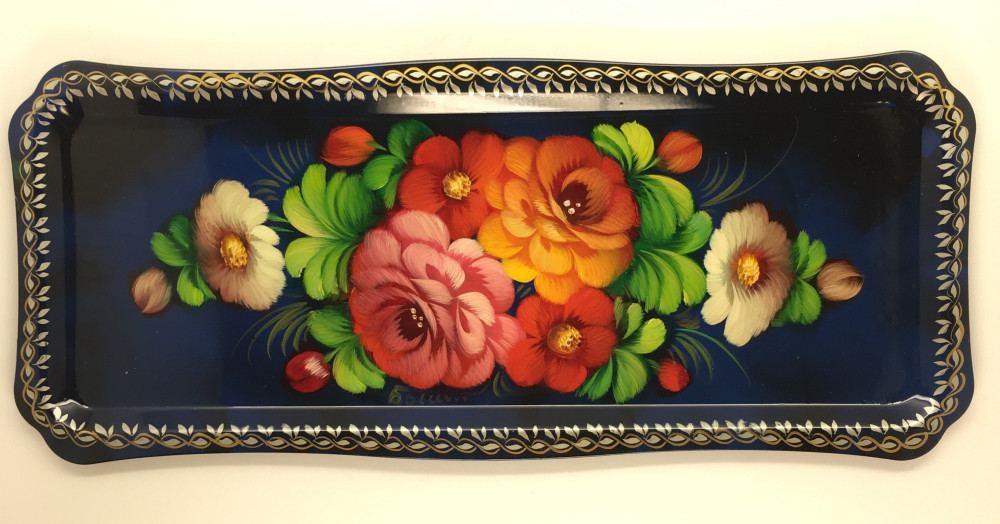 Zhostovo Hand Painted Metal Tray