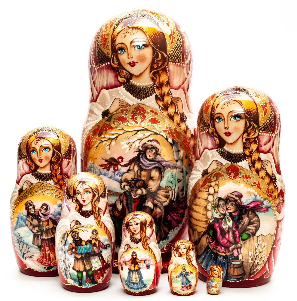 220mm Russian Fairytale hand painted Matryoshka round Doll 5pcs (by Skazka)