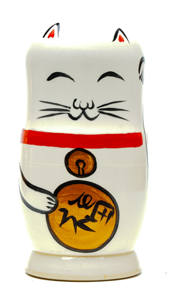 180mm Maneki-Neko Hand Painted Matryoshka Doll 5 pcs (by Konstantin Studio)