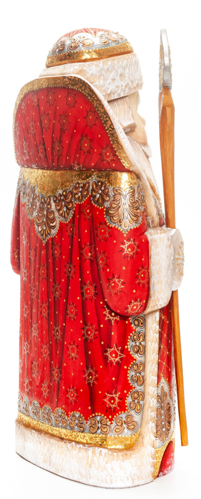 250 mm Santa with a Magic Staff and a Nutcracker Carved Wood Hand Painted Collectible Figurine  (by Natalia Nikitina Workshop)