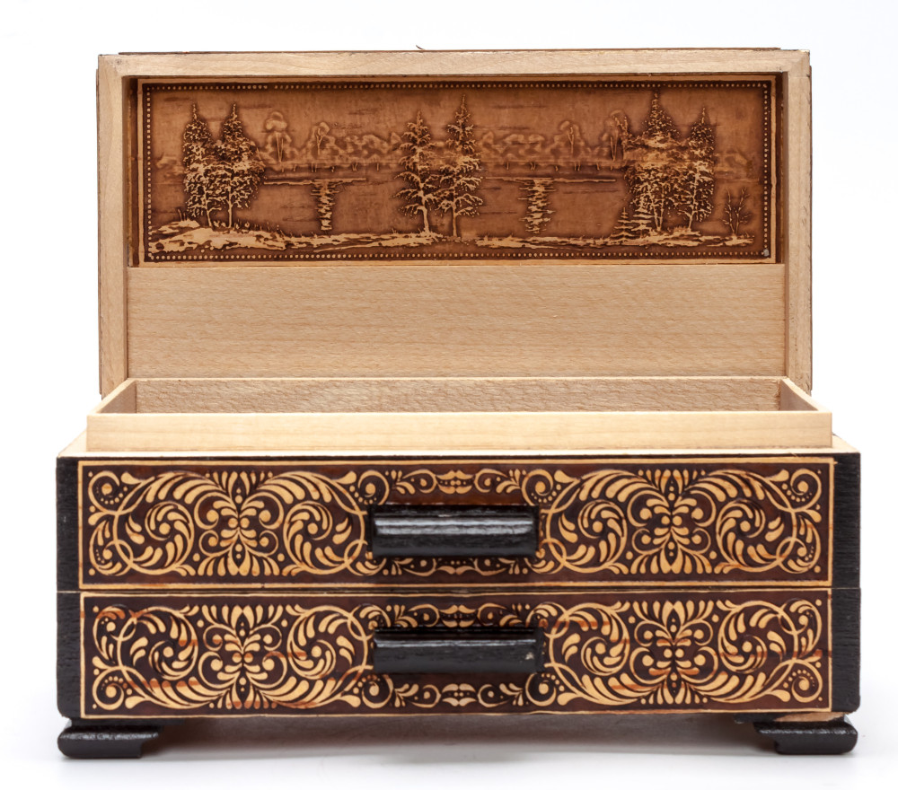 160x90mm Russian Troika hand made Birchbark Jewelry Box (by Maxim Birch)