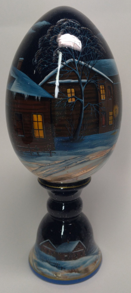 210 mm Russian Winter hand painted on colored wooden Egg with standby (by Tatiana Crafts)