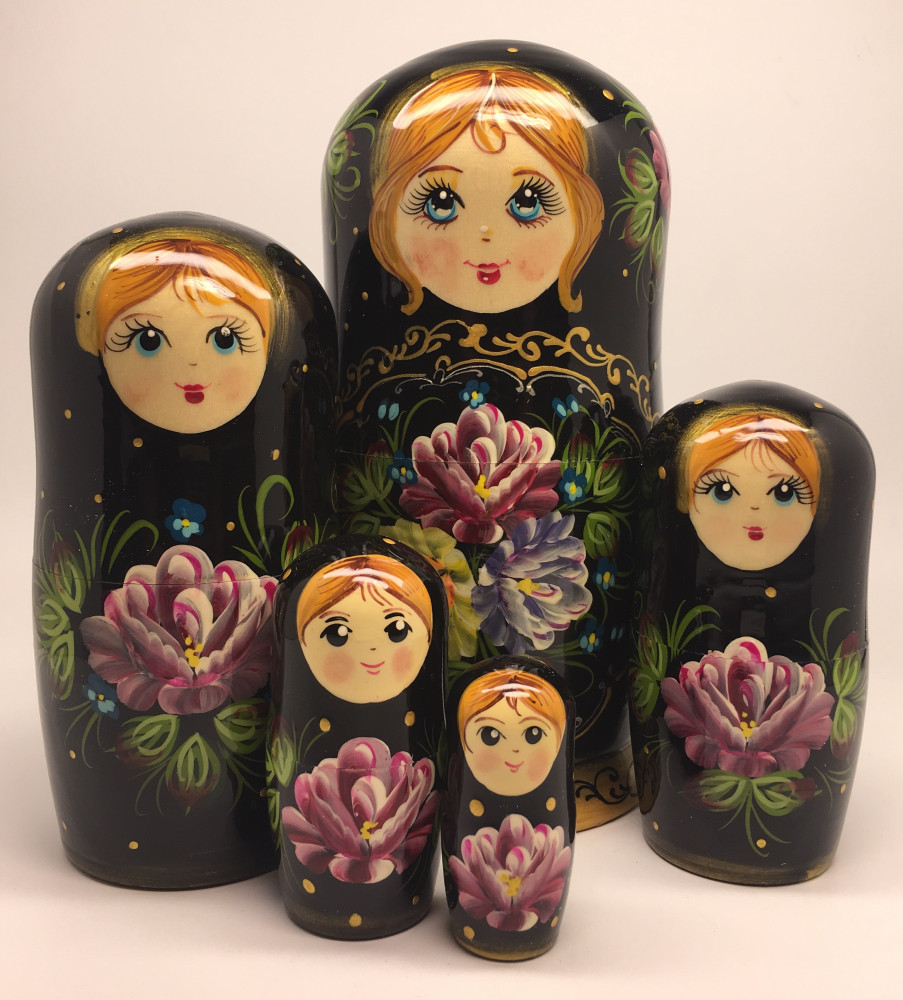 180 mm Summer Flowers hand painted Russian Matryoshka Doll 5pcs (by Summer Shine)