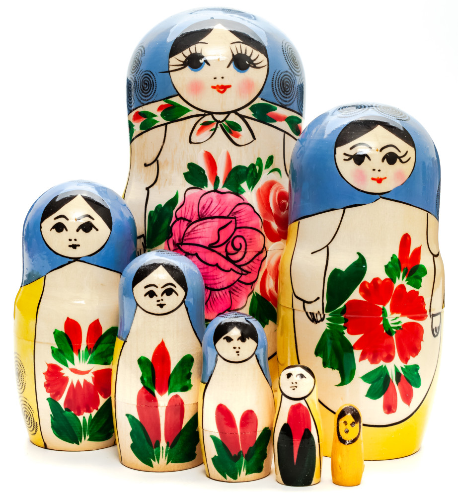 170 mm Navy Blue Head Semenovskaya Hand Painted Wooden Russian Matryoshka Nesting Doll 7 pcs inside (by Ivan Studio)