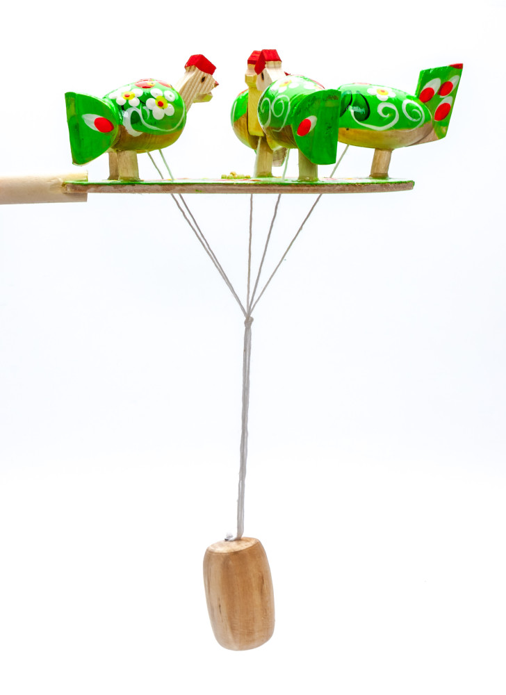 200x140 mm Pecking Chicken Hand Carved and Painted Russian Wooden Toy (by Bogorodskoe Studio)