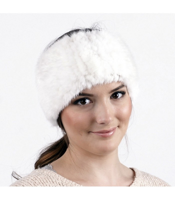 White Knitted Mink Fur Headband