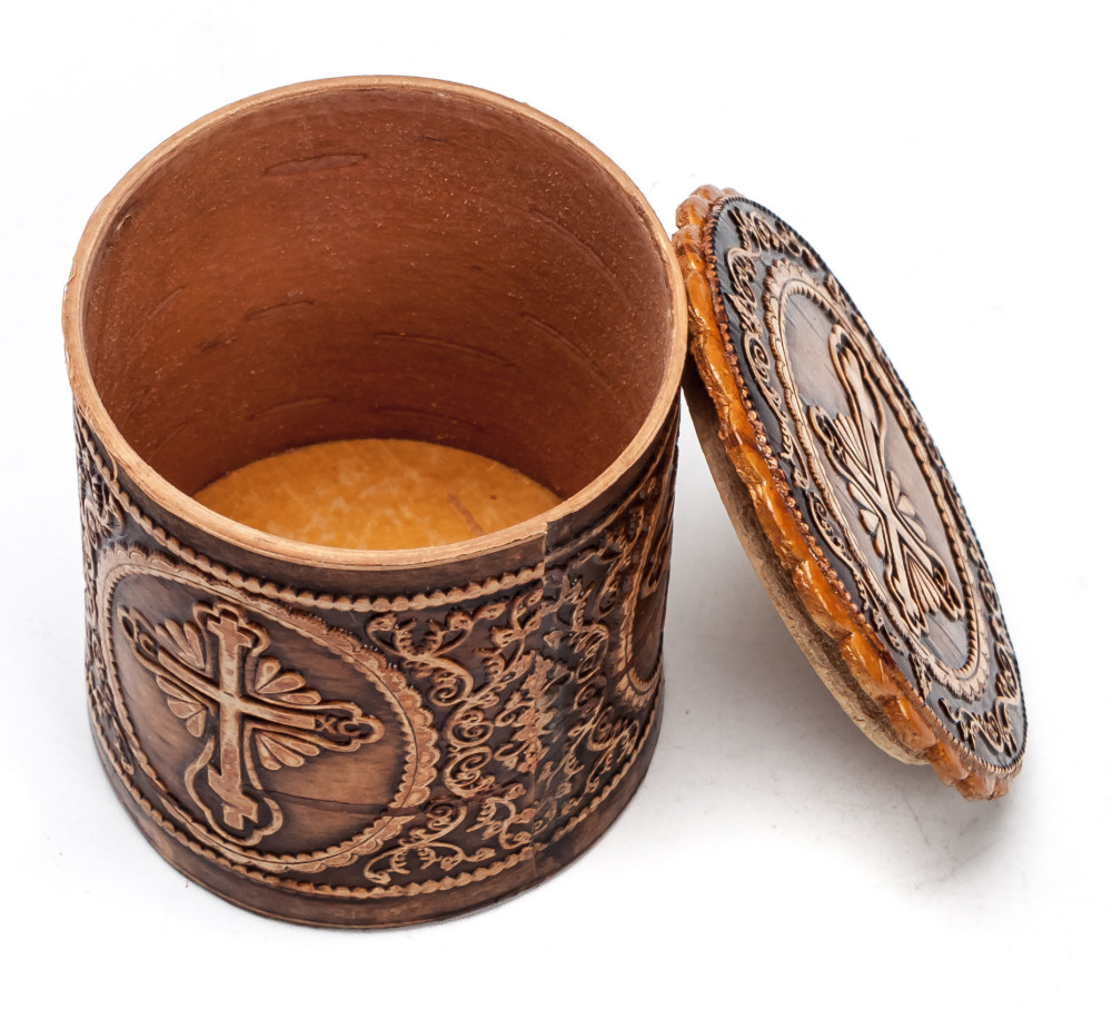 d 45 mm Siberian Patterns hand made Birchbark Jewelry Box (by Maxim Birch)