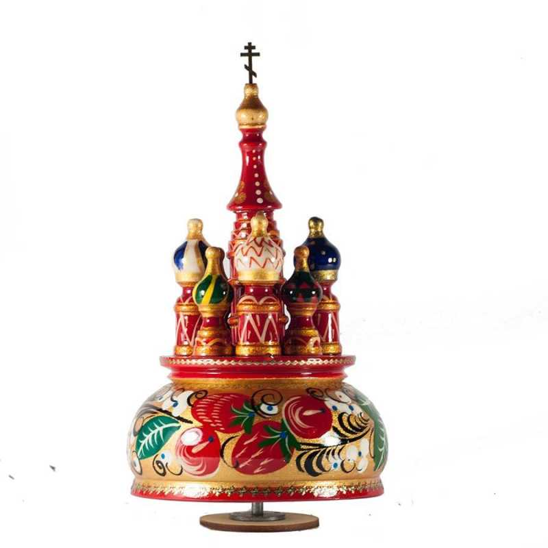 210 mm Saint Basil's Cathedral Khokhloma Art hand painted Wooden Music Box (by Nightingale Crafts)
