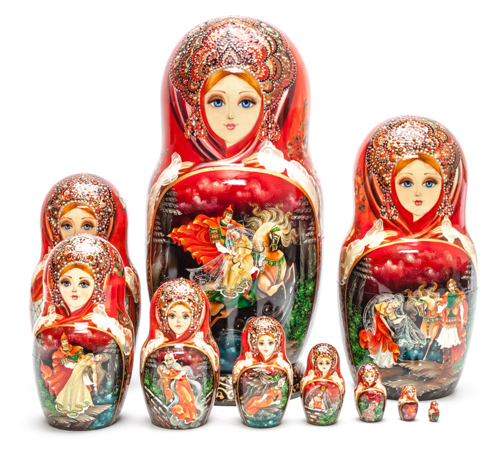 Shop Exclusive Nesting Dolls 300 mm ivan Tsarevitch and The Grey Wolf hand painted Wooden Matryoshka doll 10 pcs (by Natalia Crafts) online at Skazka.site | Eligible for fast shipping and free returns. 300 mm ivan Tsarevitch and The Grey Wolf hand painted Wooden Matryoshka doll 10 pcs (by Natalia Crafts)