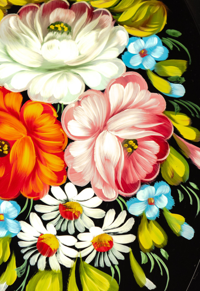 230x330 mm Zhostovo Patterns hand painted and lacquered Metal Forged Tray (by Lada Crafts)