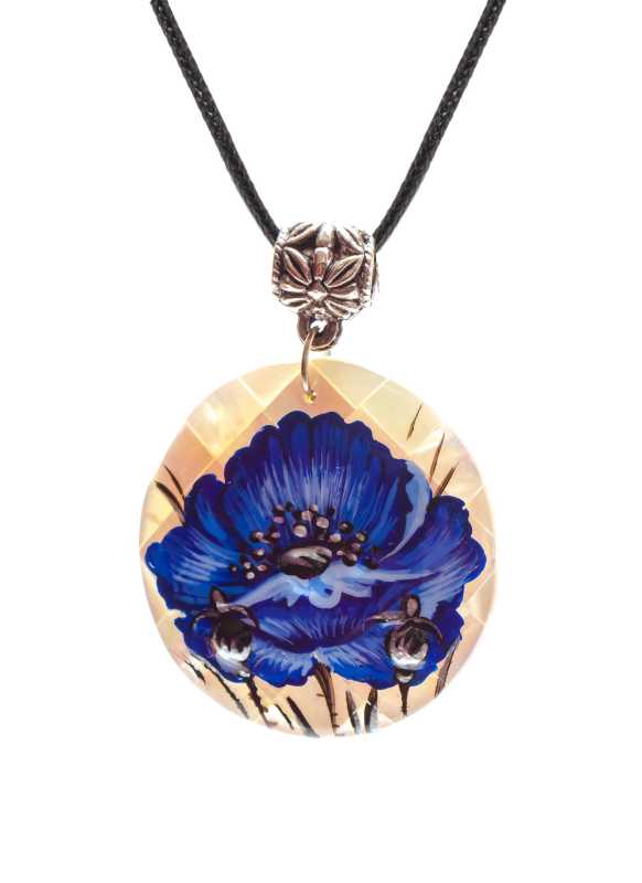 d40 mm Flower hand painted Nacre Pendant (by Tatiana Shkatulka Crafts)