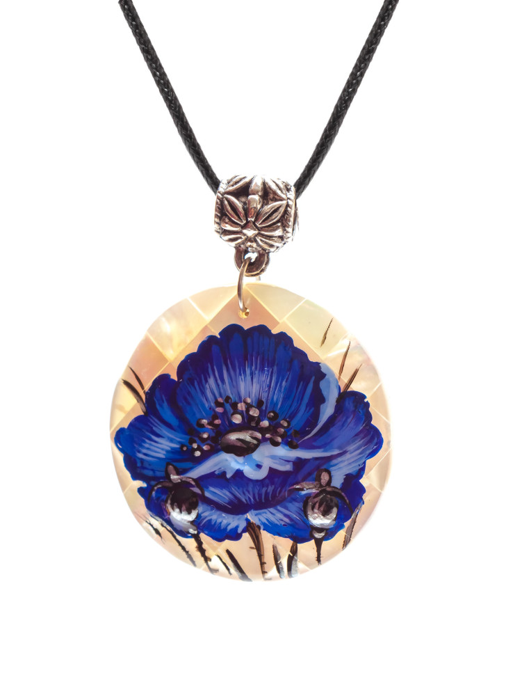 d40 mm Flower hand painted Nacre Pendant (by Tatiana Shkatulka Crafts)
