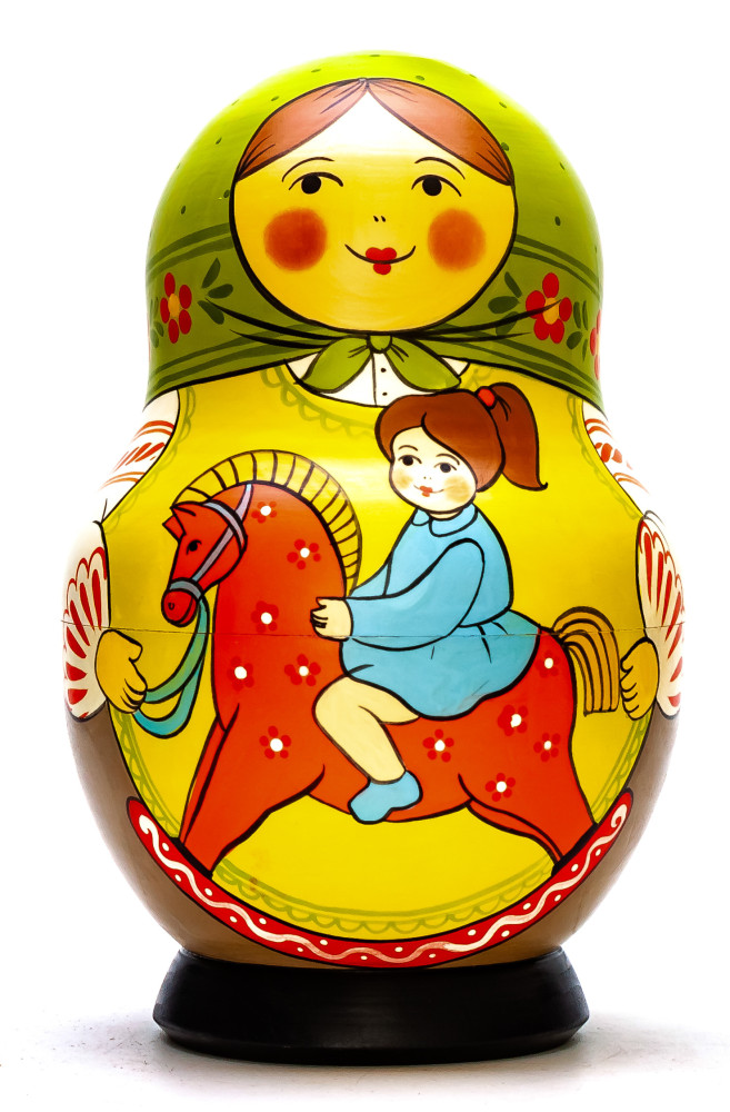 Shop Exclusive Nesting Dolls 190 mm Mother with Daughter Riding the Wooden Toy Horse hand painted Traditional Russian Wooden Matryoshka round doll 10 pcs (by Sergey Malyutin) online at Skazka.site | Eligible for fast shipping and free returns. 190 mm Mother with Daughter Riding the Wooden Toy Horse hand painted Traditional Russian Wooden Matryoshka round doll 10 pcs (by Sergey Malyutin)
