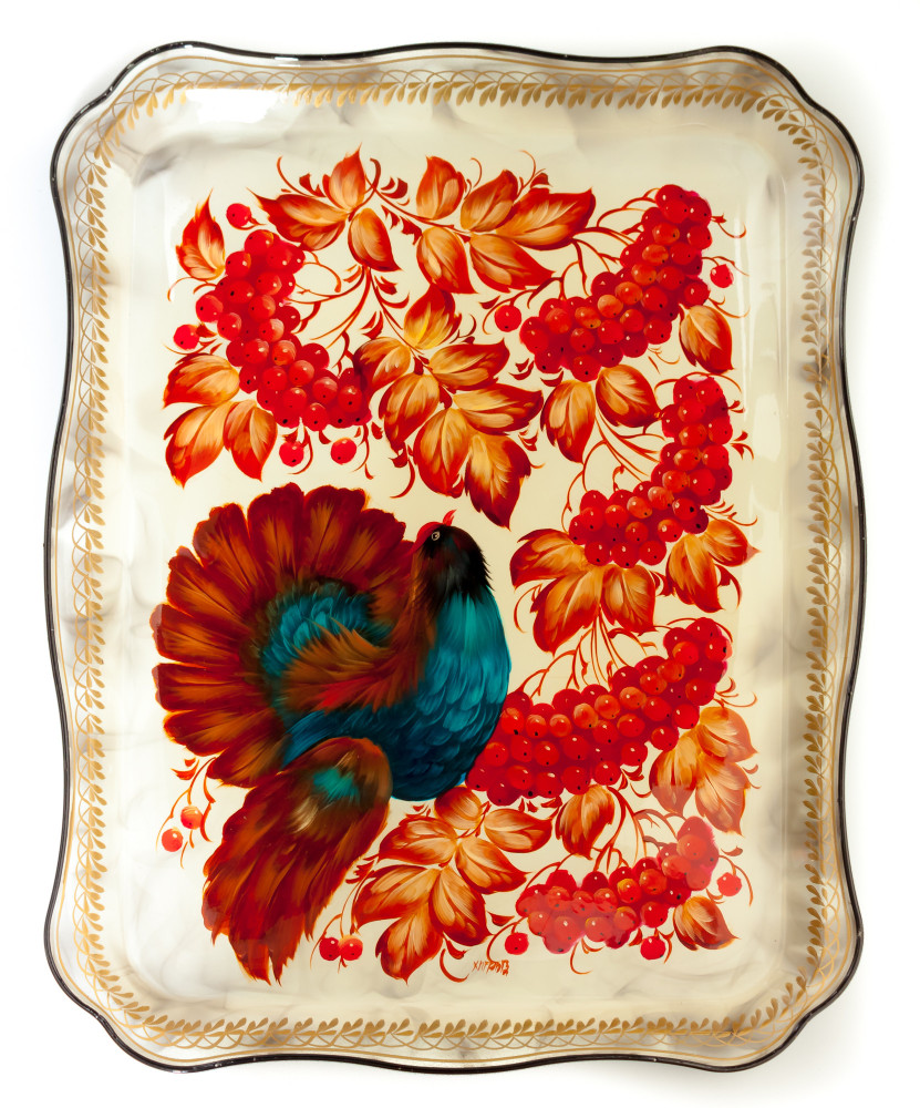 345x450 mm Zhostovo Patterns hand painted and lacquered by Hitrova Metal Forged Tray (by Lada Crafts)