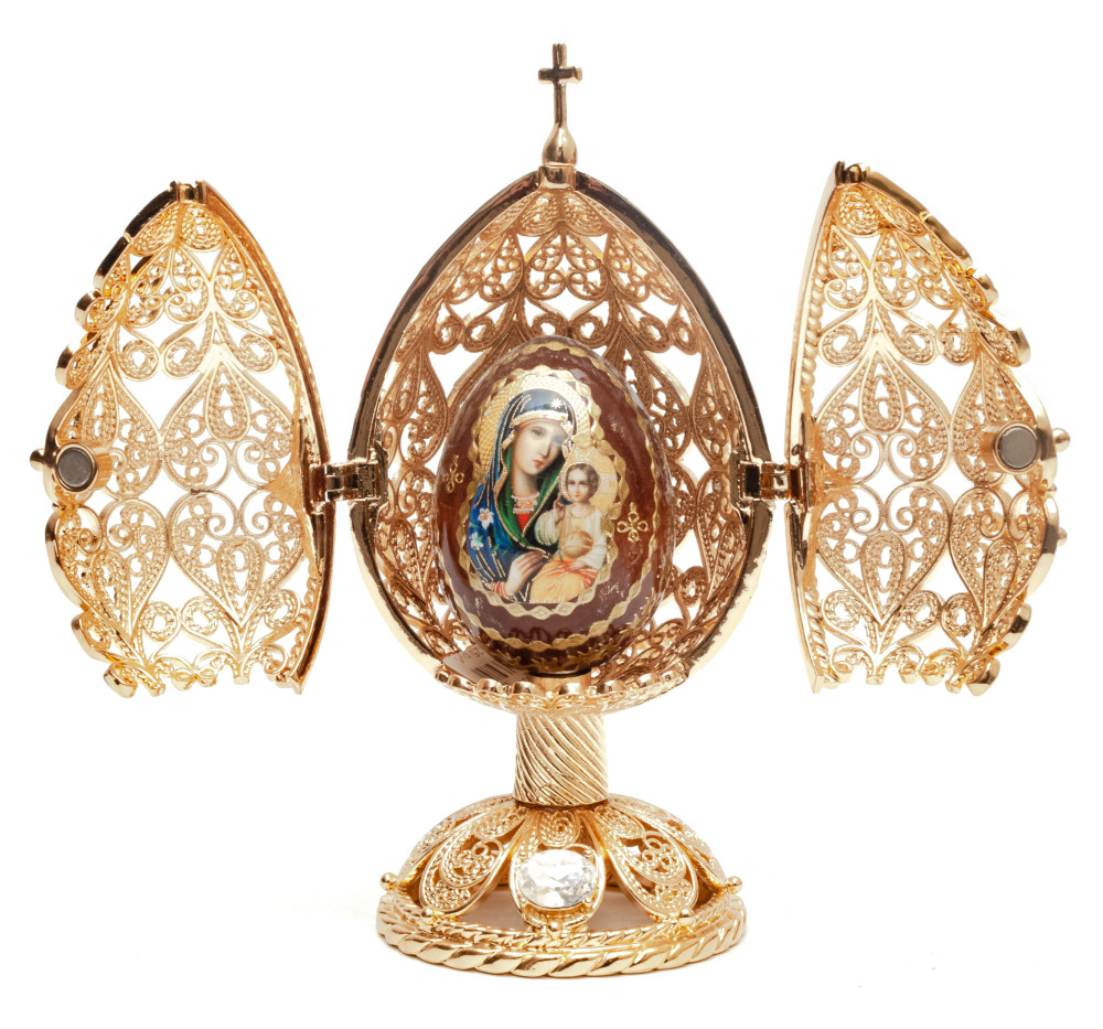 120 mm Delicate Golden with an wooden Egg Easter Egg
