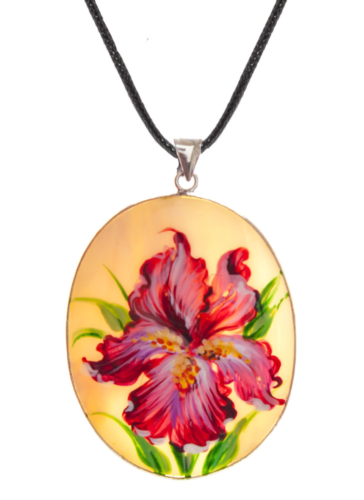 40x50 mm Flower hand painted Nacre Pendant (by Tatiana Shkatulka Crafts)