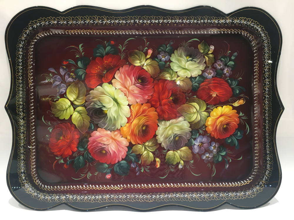 U 60x45 Zhostovo Hand Painted  Metal Tray
