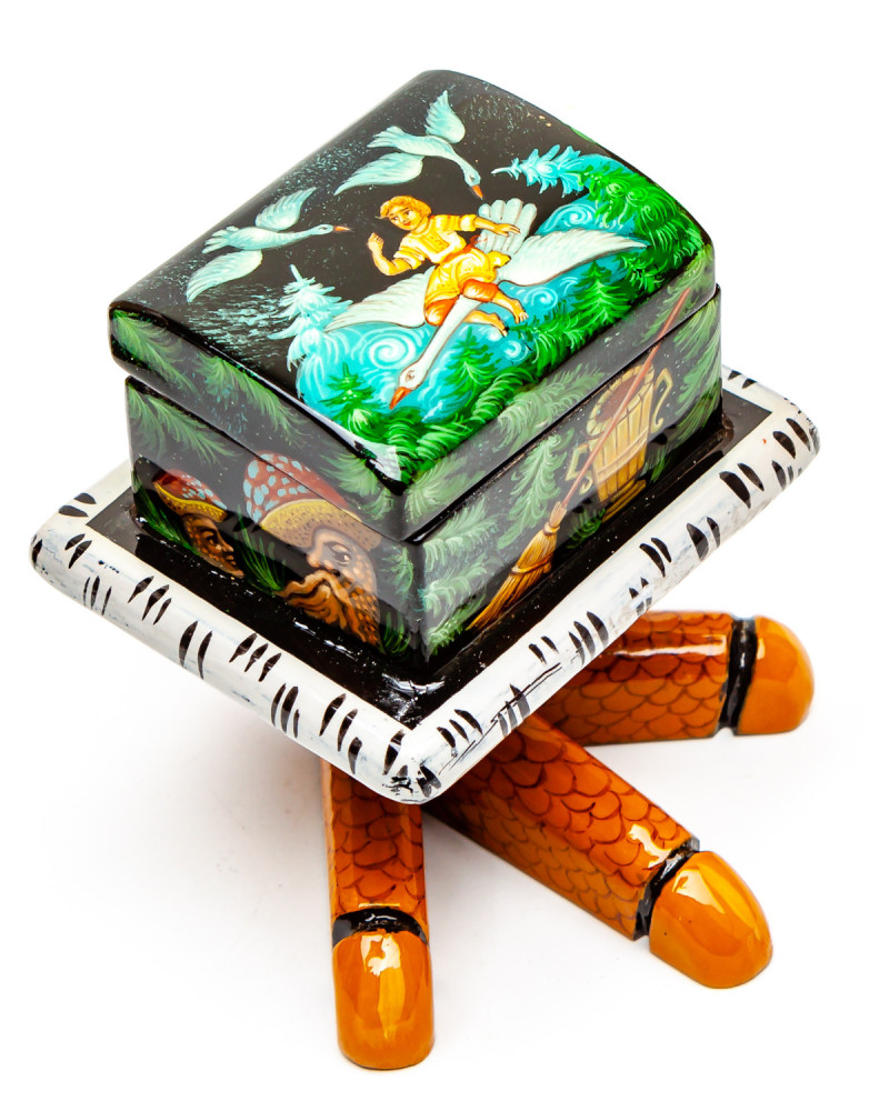 200x90mm The Hut on the Chicken Legs hand painted lacquered box from Palekh (by Pavel Studio)