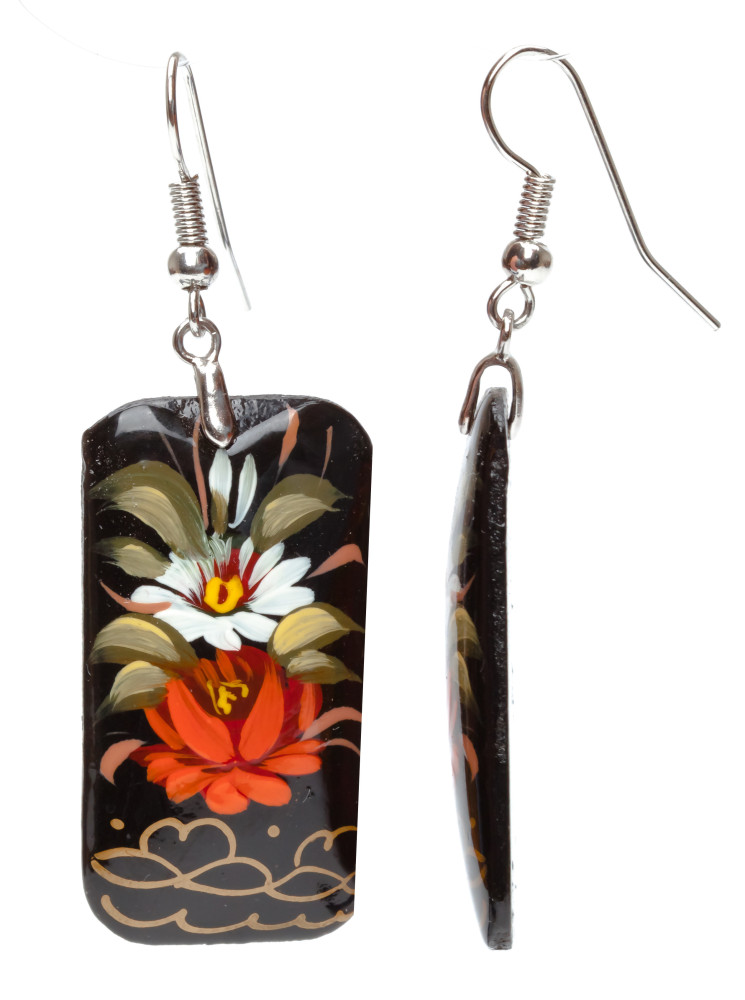 20x35mm Zhostovo wooden Earrings (by Lada Workshop)