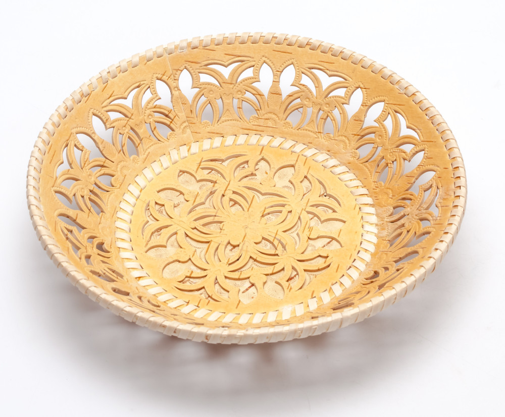 225x40 mm Siberian Patterns hand made birchbark Plate (by Maxim Birch)