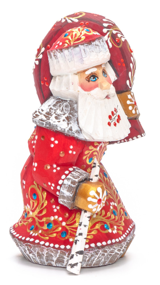 135 mm Santa with a Magic Staff and a Bag Carved Wood Hand Painted Collectible Figurine (by Natalia Nikitina Workshop)
