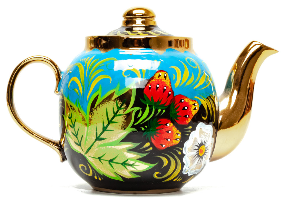 Mushrooms Hand Painted Electric Samovar Kettle with Teapot and Tray