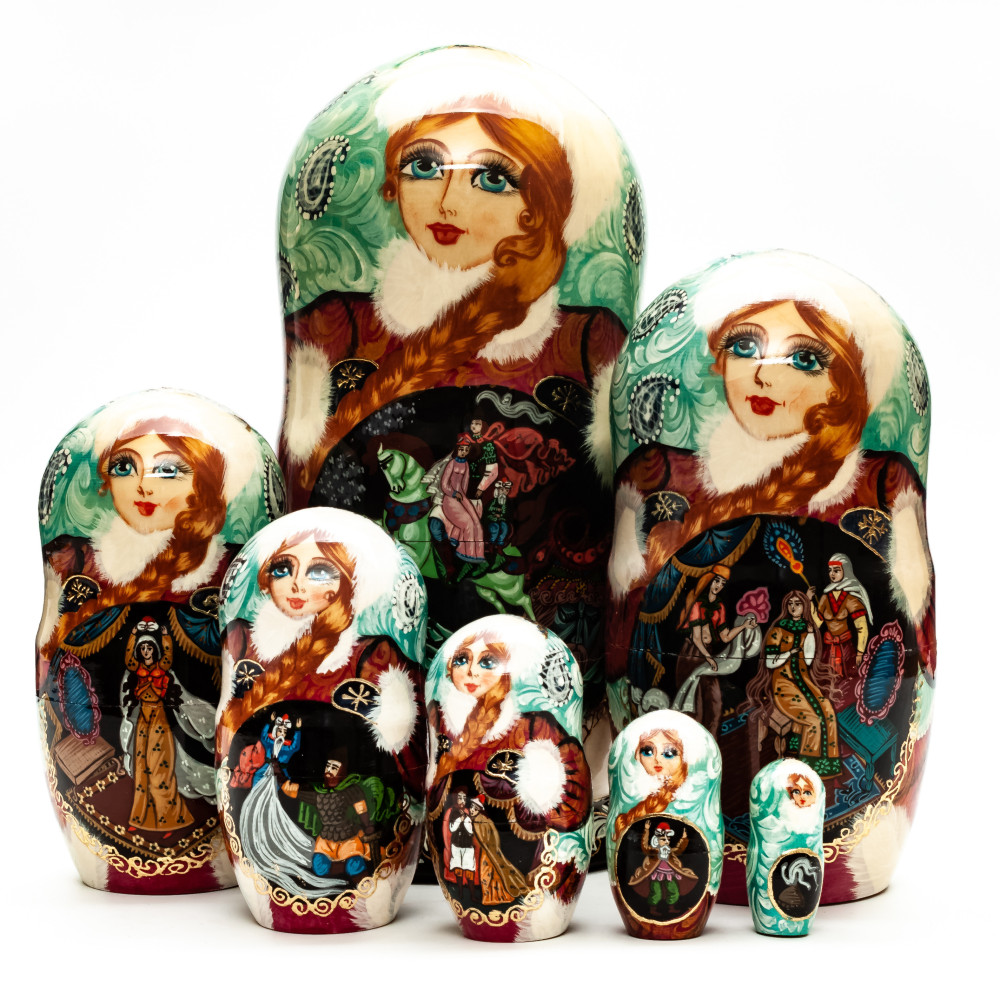 Shop Exclusive Nesting Dolls 220 mm Ruslan and Lyudmila handpainted Wooden Matryoshka Doll 5 pcs (by Sheherazade) online at Skazka.site | Eligible for fast shipping and free returns. 220 mm Ruslan and Lyudmila handpainted Wooden Matryoshka Doll 5 pcs (by Sheherazade)
