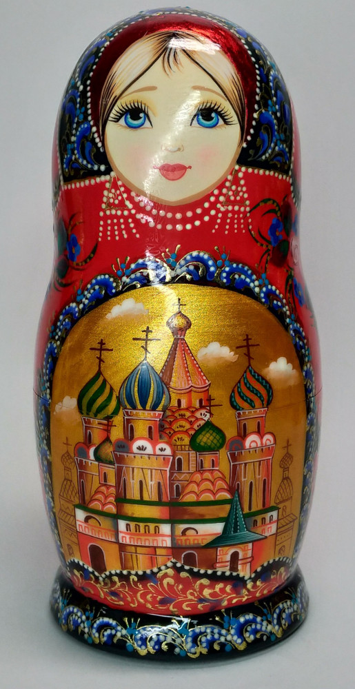 180 mm Moscow Snt Basil Cathedral hand painted on wooden Matryoshka doll 5 pcs (by A Studio)