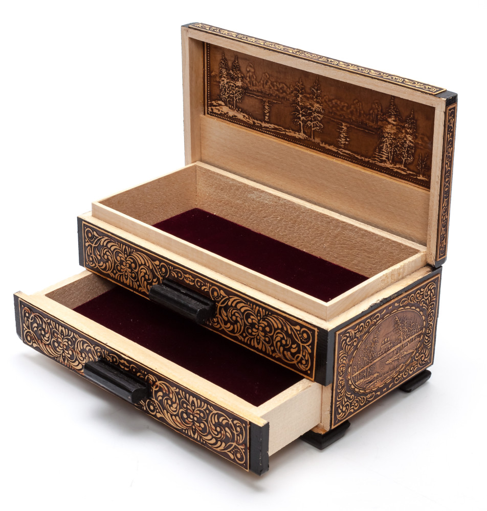 160x90mm Russian Troika hand made Birchbark Jewelry Box (by Maxim Birch)