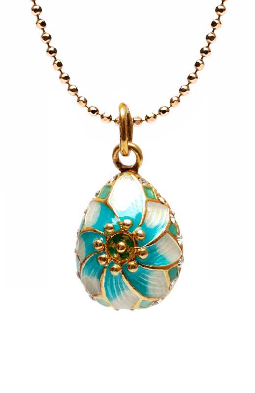Flower Opening Light Blue and White Egg Pendant