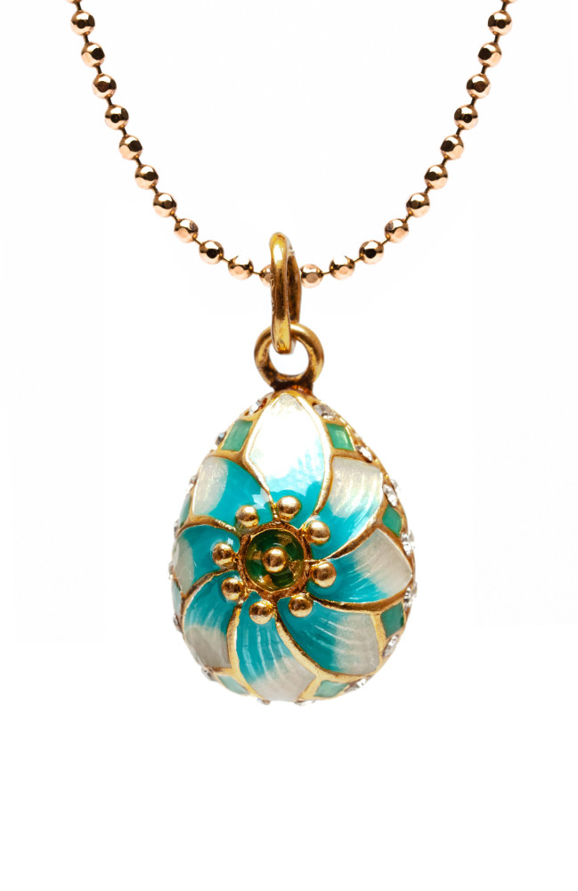 Flower Opening Light Blue and White Egg Pendant