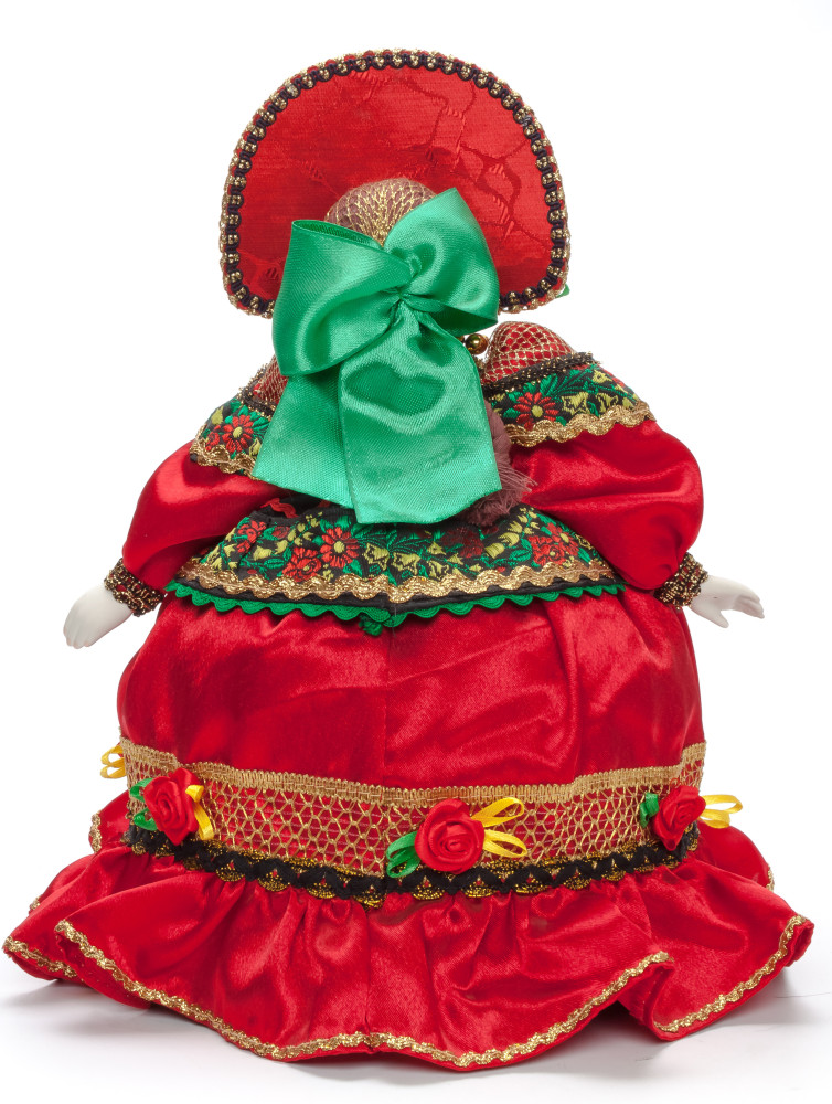 Russian Girl in a Red Dress Kettle Porcelain Doll Warmer - 16 Inches