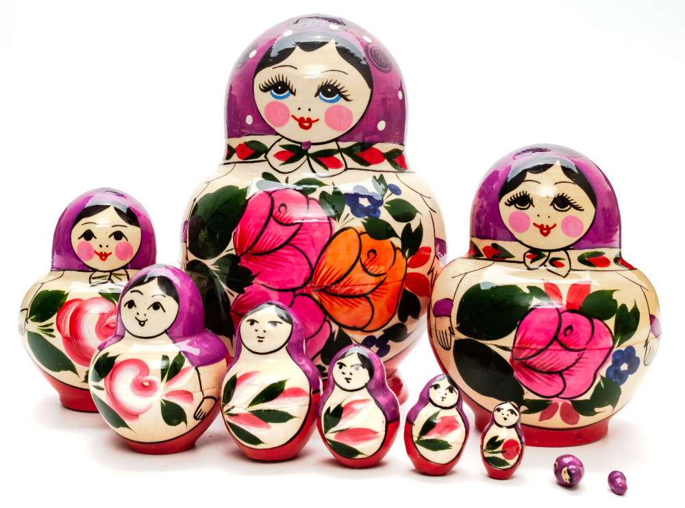 Semenovskaya Russian Matryoshka Nesting Doll violet head round shape 10 pcs inside