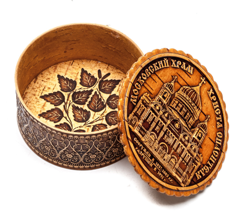 d 80 mm Cathedral of Christ the Saviour hand made Birchbark Jewelry Box (by Maxim Birch)