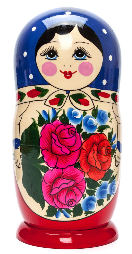 230 mm Dark Blue Semenovskaya hand painted Wooden Matryoshka Doll 9 pcs (by Ivan Studio)