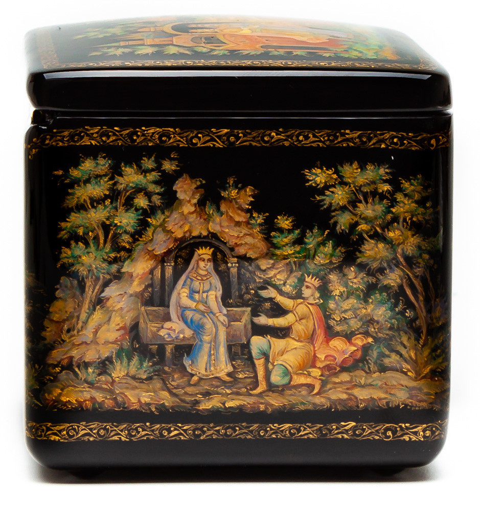 90x70mm The Tale of the Dead Princess and the Seven Knights hand painted lacquered box from Palekh (by Pavel Studio)