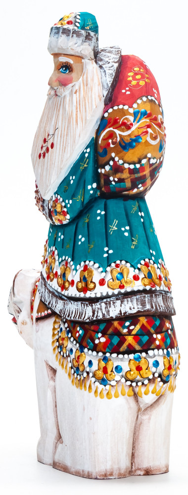180 mm Santa with a Bag Riding the Bear Carved Wood Hand Painted Collectible Figurine  (by Natalia Nikitina Workshop)