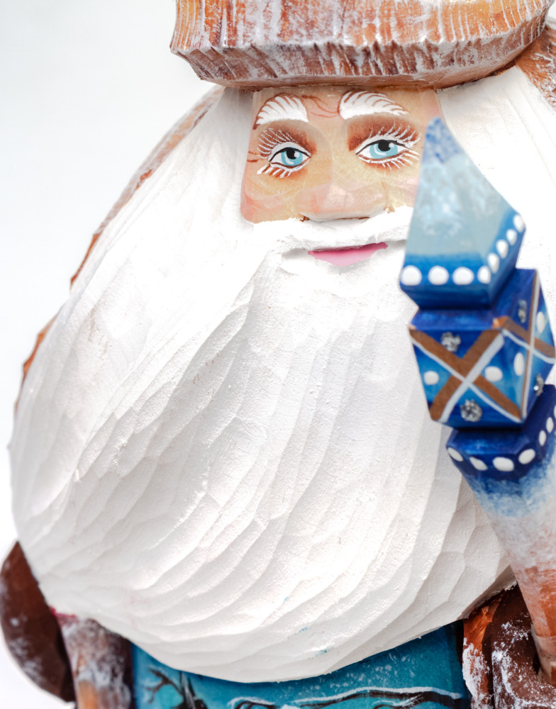 180 mm Santa Claus with picture Girl feeds Bullfinch hand painted wooden statue (by Sergey Christmas Workshop)
