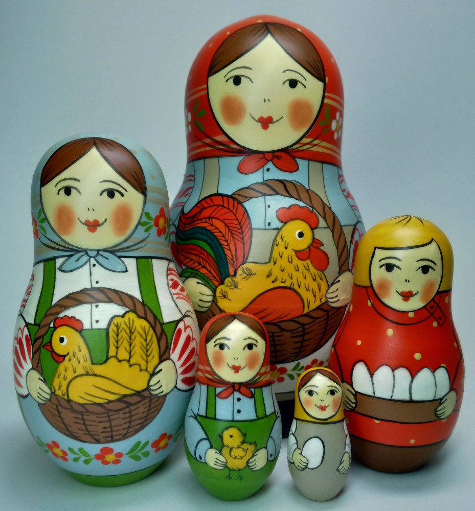 Shop Exclusive Nesting Dolls 125 mm Mistress with Rooster hand painted Traditional Russian Wooden Matryoshka doll 5 pcs (by Igor Malyutin) online at Skazka.site | Eligible for fast shipping and free returns. 125 mm Mistress with Rooster hand painted Traditional Russian Wooden Matryoshka doll 5 pcs (by Igor Malyutin)