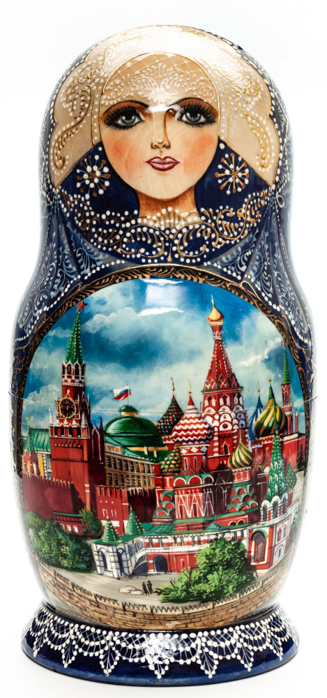 290 mm Moscow Saint Basil Cathedral hand painted on Wooden Matryoshka doll 7 pcs (by Trifinov Studio)