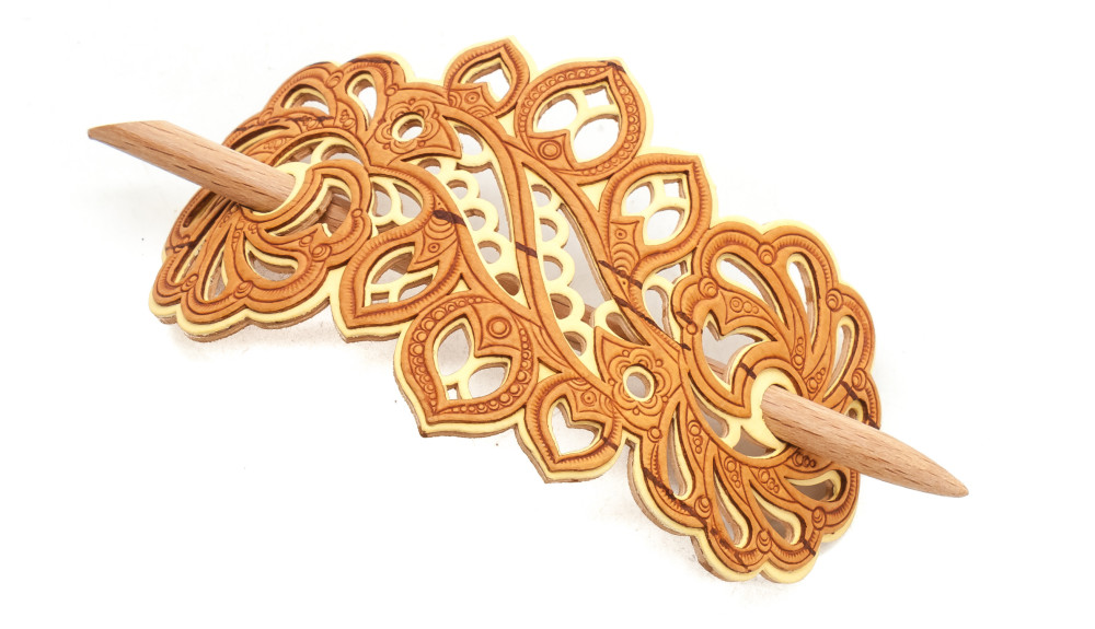 60x120 mm Patterns hand made Birchbark Hair Clip (by Maxim Birch)