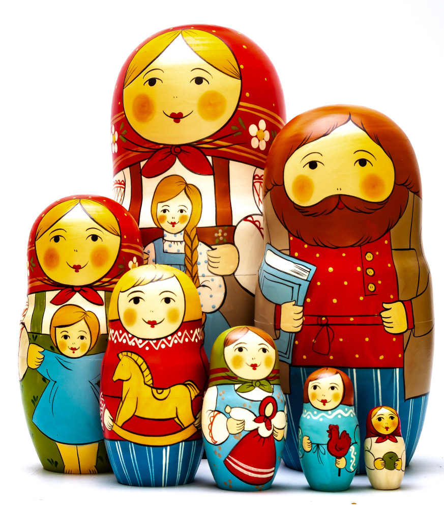 230mm Mistress with Daughter hand painted Traditional Russian Wooden Matryoshka doll 7 pcs (by Igor Malyutin)